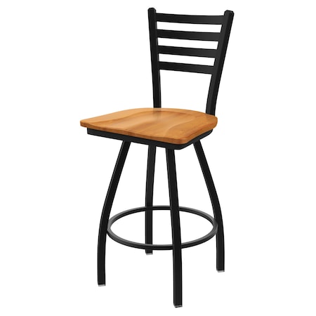 Holland Bar Stool Co 25" Swivel Counter Stool, Black Wrinkle, Med Maple Seat X410